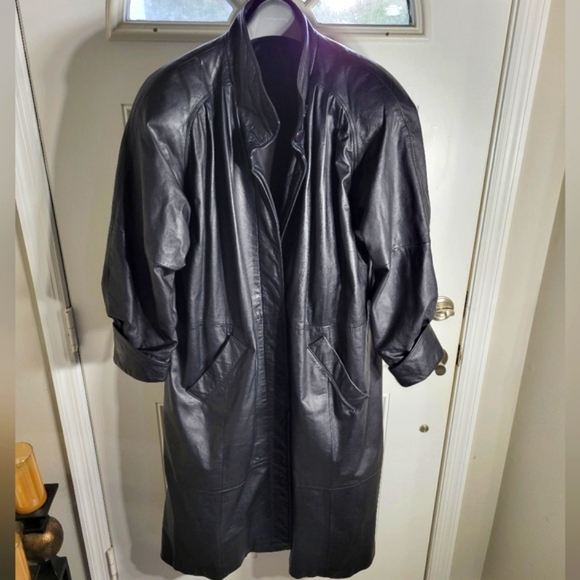 Rare Vintage Avant Garde Korean Made Oversized 100%  Leather Trench Coat Size 4 - Picture 3 of 16